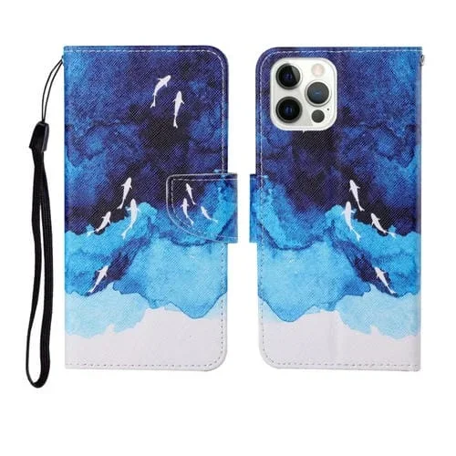 Funda para iPhone 12/12 Pro Pattern Horizontal Flip Leather Case (Pescado Acuarela)