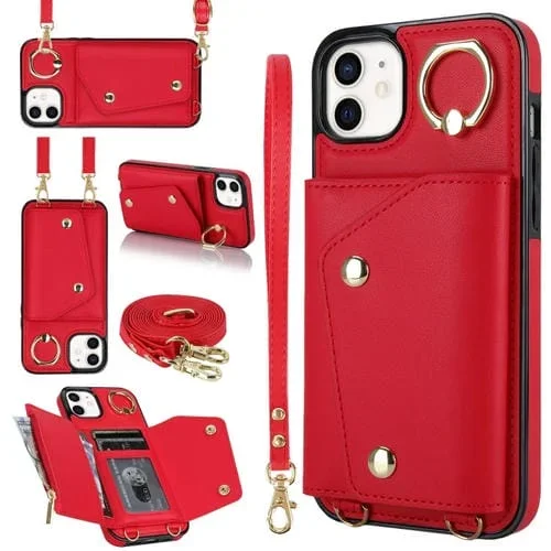 Funda para iPhone 12 Mini con Cremallera y Doble Cordón (Rojo)