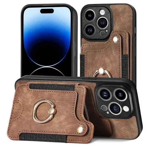 Funda para iPhone 12 Mini Retro Skin-Feel Ring Multi-Card Wallet (Marrón)