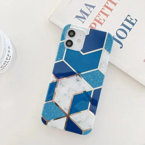Funda para iPhone 12 Mini TPU Mármol Galvanizado en Polvo con Purpurina (Azul)