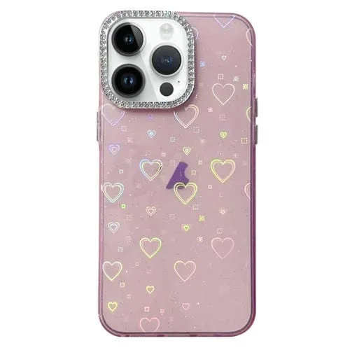 Funda para iPhone 12 Pro Love Pattern Diamond Lens Frame Imd Acrílico (Rosa)