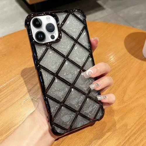 Funda para iPhone 12 Pro Max 3D Diamond Lattice Laser Engraving Glitter Paper (Gradiente Negro)