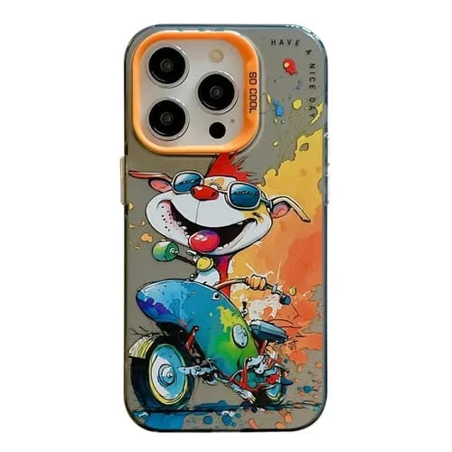 Funda para iPhone 12 Pro Max Animal Pattern Oil Painting Series PC + TPU (Motorcycle Dog)