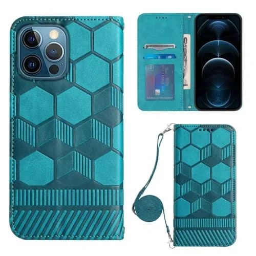 Funda para iPhone 12 Pro Max Crossbody Football Texture Magnética PU (Azul Claro)
