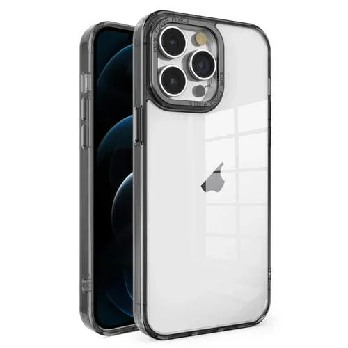 Funda para iPhone 12 Pro Max Crystal TPU + PC con Marco de Lente Galvanizada (Negro)