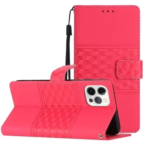 Funda para iPhone 12 Pro Max Diamond Relieve Skin Feel Leather con Cordón (Rojo)