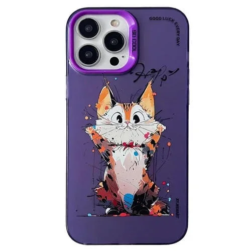Funda para iPhone 12 Pro Max Doble Capa Plata Serie Animal Pintura al Óleo Cuddle Cat