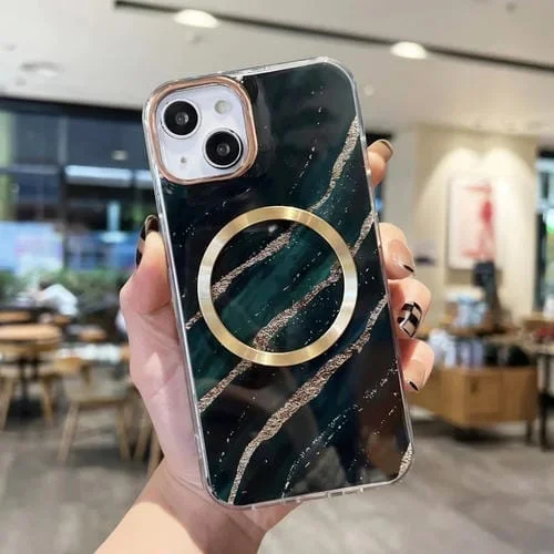 Funda para iPhone 12 Pro Max Gilt Marble Magsafe Phone Case (Verde Oscuro Negro)