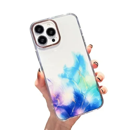 Funda para iPhone 12 Pro Max Gold Halo Marble Pattern Protección (Azul)