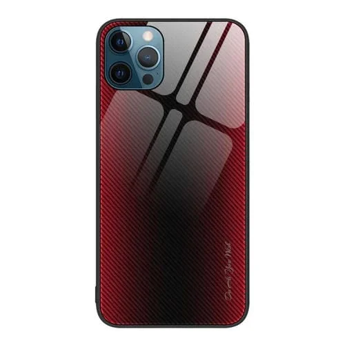 Funda para iPhone 12 Pro Max Texture Gradient Glass TPU Phone Case (Rojo)