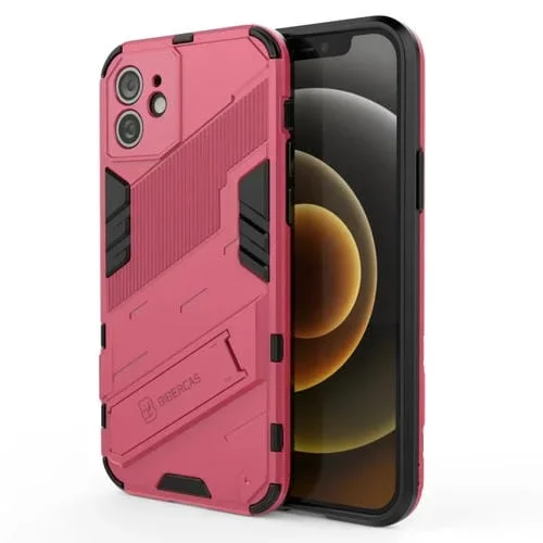 Funda para iPhone 12 Punk Armor 2 en 1 PC + TPU a Prueba de Golpes con Soporte Invisible (Rojo Claro)
