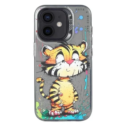 Funda para iPhone 12 Serie Pintura al Óleo Patrón de Animales PC + TPU (Gato Colorido)