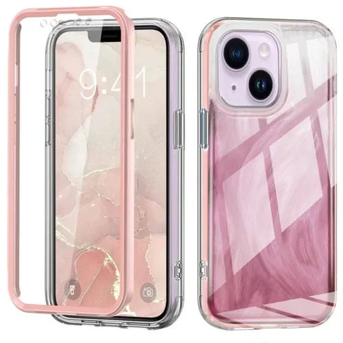 Funda para iPhone 13 2 en 1 IMD Gradient Feather PC y TPU (Rosa Claro)