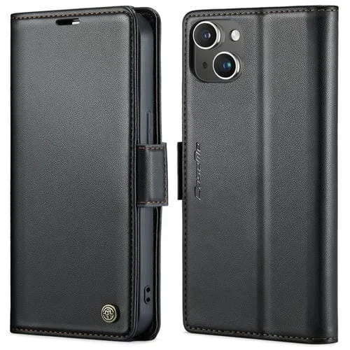 Funda para iPhone 13 Caseme 023 Mariposa Hebilla Litchi Textura Rfid Antirrobo (Negro)
