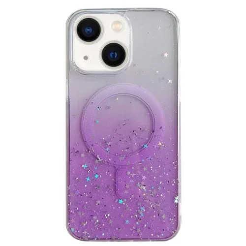 Funda para iPhone 13 Magsafe Hybrid Clear TPU con Glitter (Púrpura)