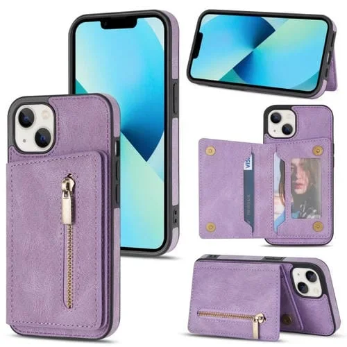 Funda para iPhone 13 Mini con Cremallera y Tarjetero (Púrpura)