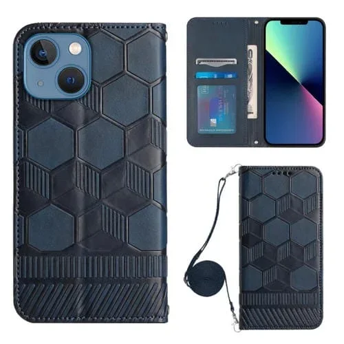 Funda para iPhone 13 Mini Crossbody Football Texture Magnética PU (Azul Oscuro)
