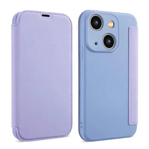 Funda para iPhone 13 Mini Imitate Liquid Skin Feel Cuero con Ranuras para Tarjetas (Púrpura)