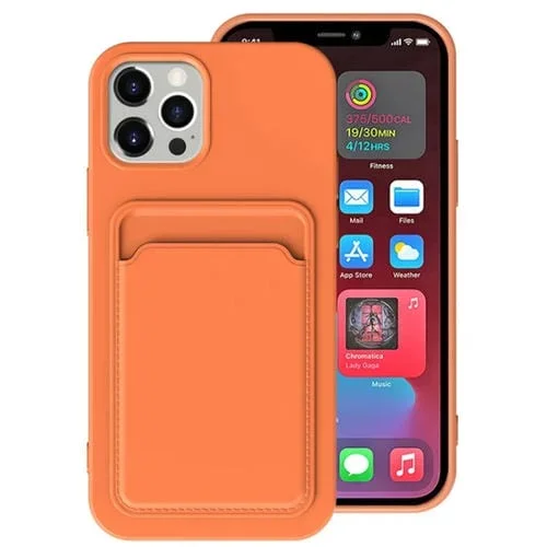 Funda para iPhone 13 Mini TPU a Prueba de Golpes con Forro de Franela y Ranuras para Tarjetas (Naranja)