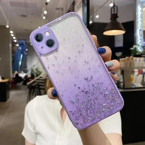 Funda para iPhone 13 Mini TPU Starry Gradient Glitter Powder (Púrpura)
