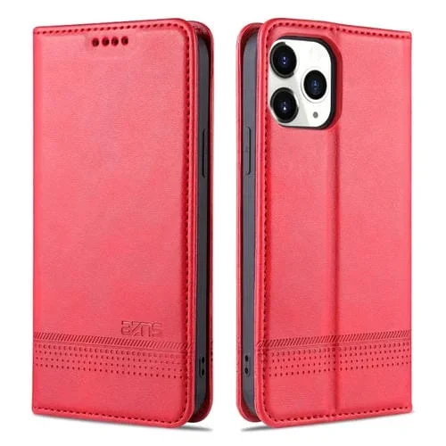Funda para iPhone 13 Pro Azns Cuero con Tapa Horizontal Textura Pantorrilla Magnética Ranuras para Tarjetas Soporte Billetera (Marrón Claro)