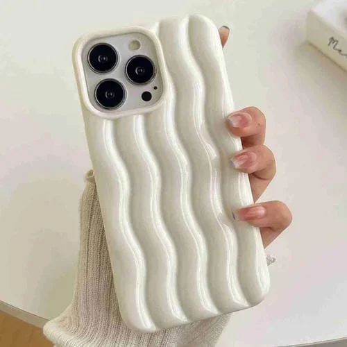 Funda para iPhone 13 Pro Barnizada 3D Water Wave Texture Phone Case (Blanco)