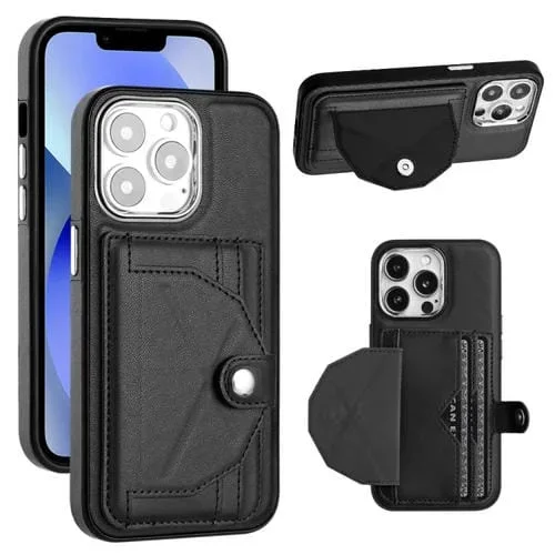 Funda para iPhone 13 Pro Cuero a Prueba de Golpes con Tarjetero (Negro)