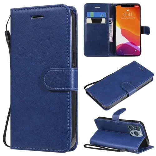 Funda para iPhone 13 Pro Cuero con Tapa Horizontal Soporte Ranuras Tarjetas Billetera Cordón (Azul)