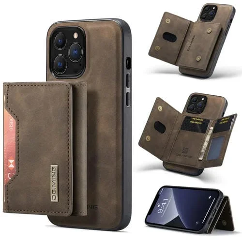 Funda para iPhone 13 Pro Dg.Ming M2 Series Estuche 3 Pliegues Billetera Soporte (Café)