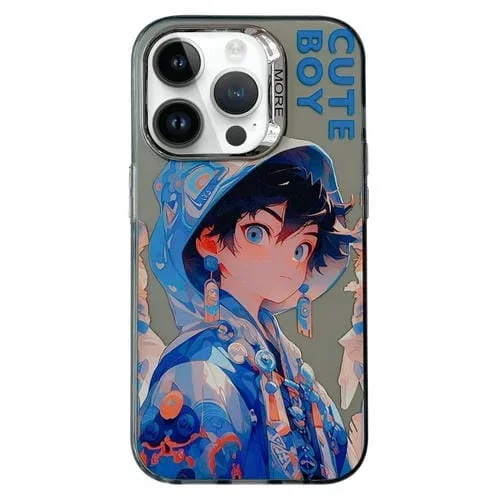 Funda para iPhone 13 Pro Estilo Antiguo Chino Lente Galvanizada Anillo PC Hybrid TPU (Blue Letter Boy)