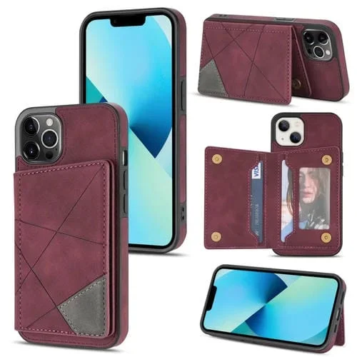 Funda para iPhone 13 Pro Line Card Holder Phone Case (Vino Rojo)