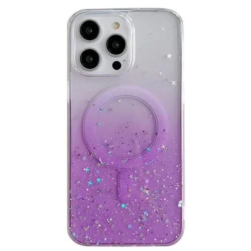 Funda para iPhone 13 Pro Magsafe Glitter Hybrid Clear TPU Phone Case (Púrpura)