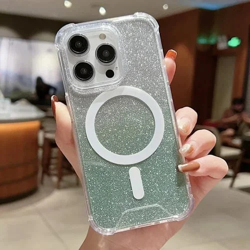 Funda para iPhone 13 Pro Magsafe Gradient Color Glitter Acrílico a Prueba de Golpes (Verde Claro)