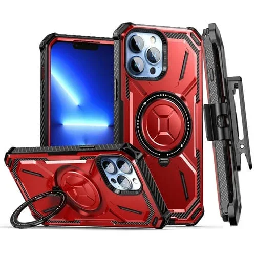 Funda para iPhone 13 Pro Max Armor Series Magsafe Magnética con Clip Trasero (Rojo)