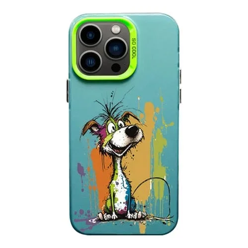 Funda para iPhone 13 Pro Max Color Ink Frosted PC y Estuche TPU Perro Tonto