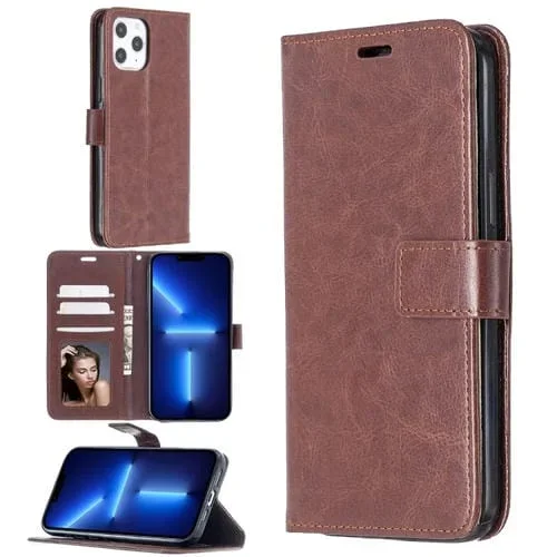 Funda para iPhone 13 Pro Max Crazy Horse Texture Cuero Tapa Horizontal Soporte Tarjetas Billetera Marco Fotos (Marrón)