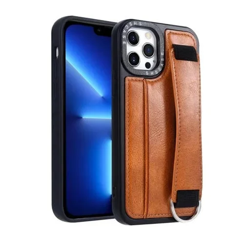 Funda para iPhone 13 Pro Max Marco de Fotos Tarjeta Monedero Correa para la Muñeca (Marrón)