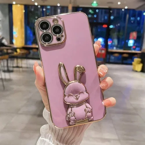 Funda para iPhone 13 Pro Max Plating Rabbit Holder Phone Case (Rose Red)