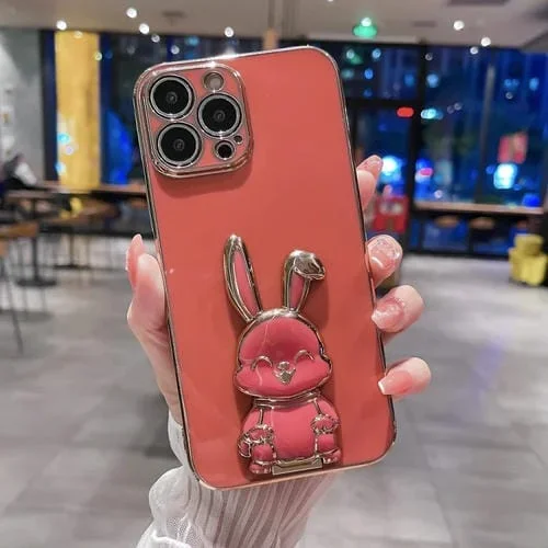 Funda para iPhone 13 Pro Plating Rabbit Holder Phone Case (Rojo)