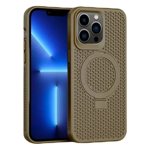 Funda para iPhone 13 Pro Skin Feel PC + TPU Magnética con Enfriamiento y Soporte (Marrón)