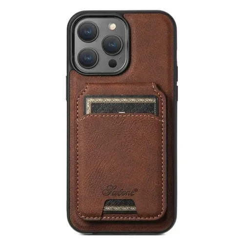 Funda para iPhone 13 Pro Suteni H17 Litchi Texture Leather Magsafe con Billetera Desmontable (Marrón)