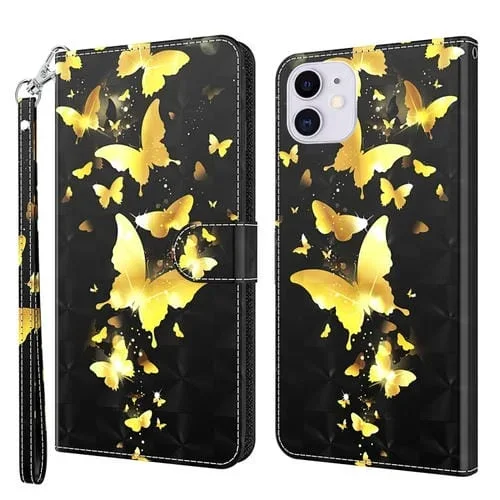 Funda para iPhone 13 Pro TPU + Cuero PU Flip Horizontal con Soporte y Ranuras para Tarjetas (Mariposas Doradas)