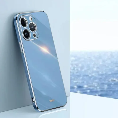 Funda para iPhone 13 Pro Xinli Straight 6D Plating Gold Edge TPU a Prueba de Golpes (Azul Celestial)