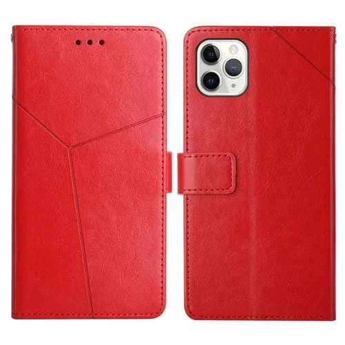 Funda para iPhone 13 Pro Y Costura con Tapa Horizontal Soporte Tragamonedas Marco Cartera (Rojo)