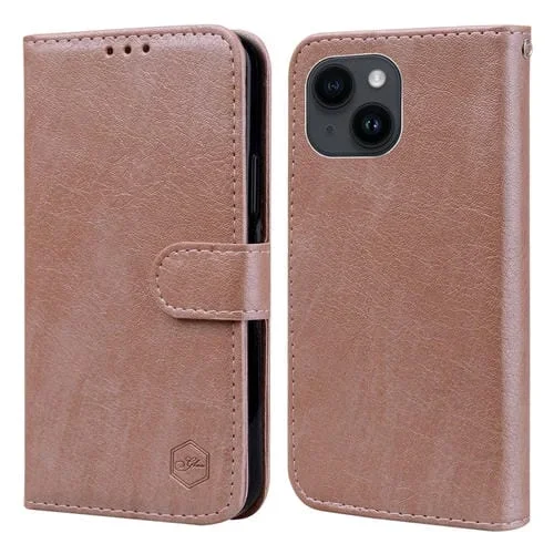 Funda para iPhone 13 Sensación de Piel Textura de Cuero Aceitoso Pu + TPU (Champán)