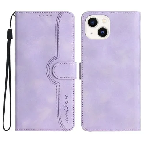 Funda para iPhone 13 Skin Feel Leather con patrón de corazones (Púrpura)