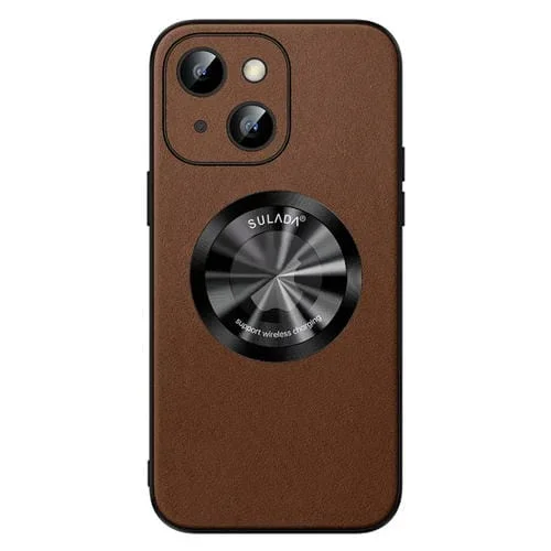 Funda para iPhone 13 Sulada Microfiber Leather Magsafe Magnetic Phone Case (Marrón)