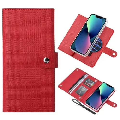 Funda para iPhone 13 Vili Ghb-C Series Rfid Magsafe Cuero con Tapa Magnética (Rojo)