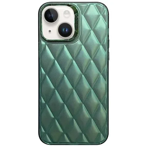 Funda para iPhone 14 3D Rhombus Galvanoplastia TPU Híbrida para PC (Verde)