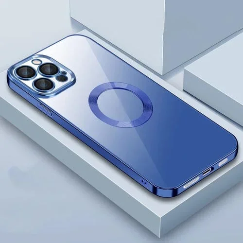 Funda para iPhone 14 9D Plated Lens Film Clear Phone Case (Azul)